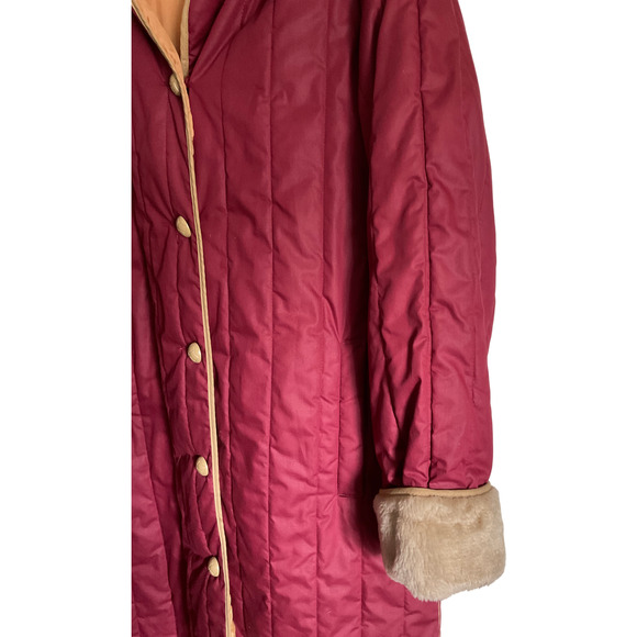 Fingerhut Fashions Women's 18 Red Maroon Coat Quilted Faux Fur Trim Details - Picture 13 of 14
